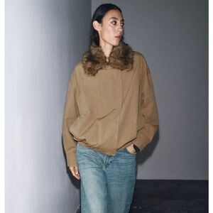 Zara Faux Fur Collar Bomber Jacket